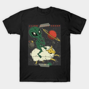 Alien space sheep, funny humor cute graphic, UFO outer space lover cartoon for men and women, T-Shirt